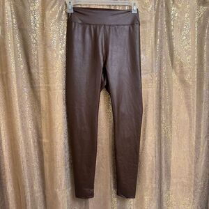 Aerie OFFLINE Chocolate Brown Faux Leather Real Luxe Leggings Large NWT